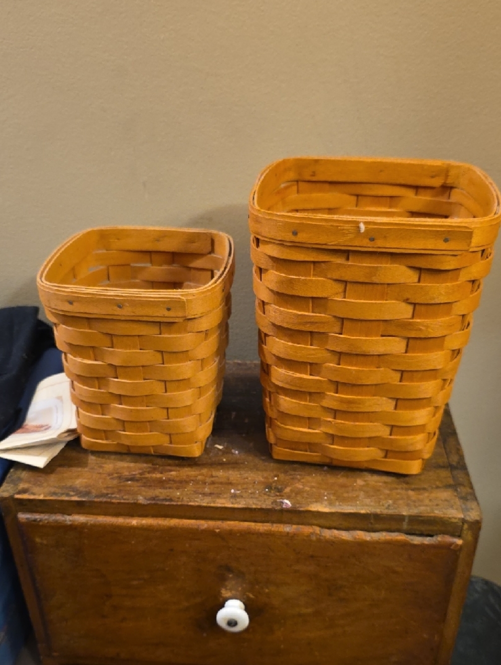One large Longaberger, Spoon Basket, and one small Longaberger Spoon Basket